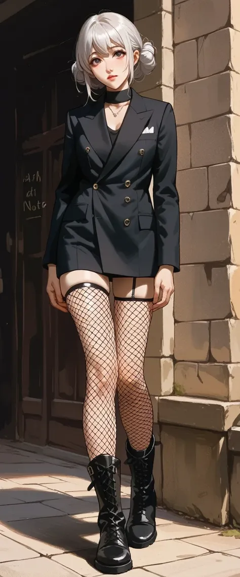 misa amane (death note) (black fishnet stockings and black boots) (vestimenta negra sexy)