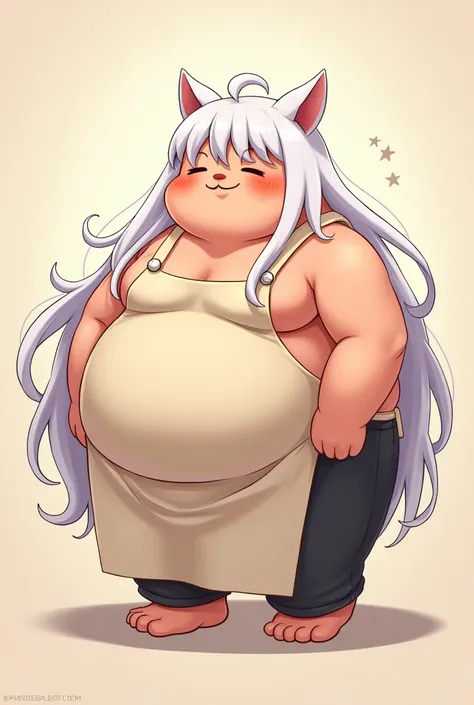 Adorable busty omega man with apron, cheered up, Manhwa , long white hair