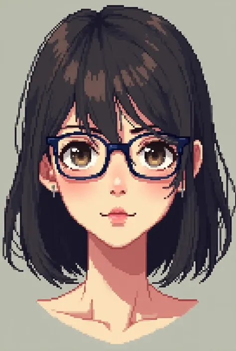 Pixel art 64x64 female face with glasses