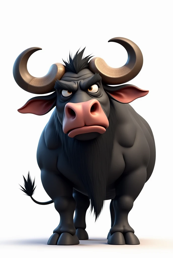 animated black carabao annoyed with white background 