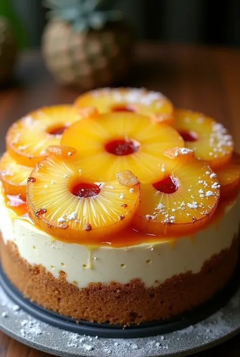 Three-layer upside-down pineapple cheesecake