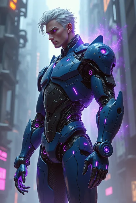 In reality，（masterpiece，top quality, best quality，official art，beauty and aesthetics：1.2），Richly detailed, fractal art，fancy，most detailed，tangled，（Abstract background：1.5）（1st son：1.3），silver hair,（Glowing purple eyes），chest muscles，Abs，machine, Handsome ...