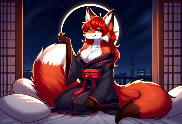 score_9, score_8_up, score_7_up, red fox, female, vixen, fox tail, on knees, gorgeous, majestic, elegant, mysterious, alluring, ...