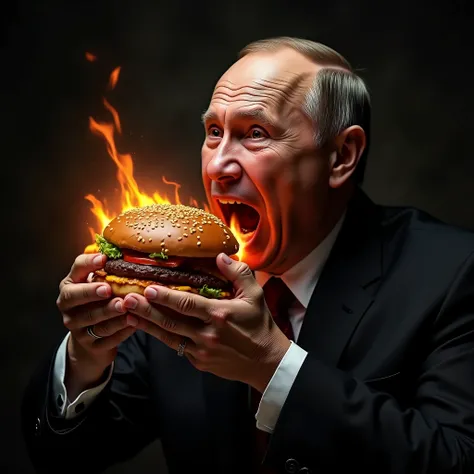 fire burger being eaten by putin 