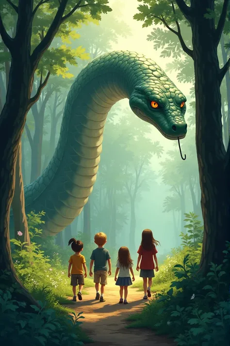 This is the story of four children from a small state in America who go into the forest to see a light horse. In the forest, the children first encounter a dangerous snake that is huge in size.