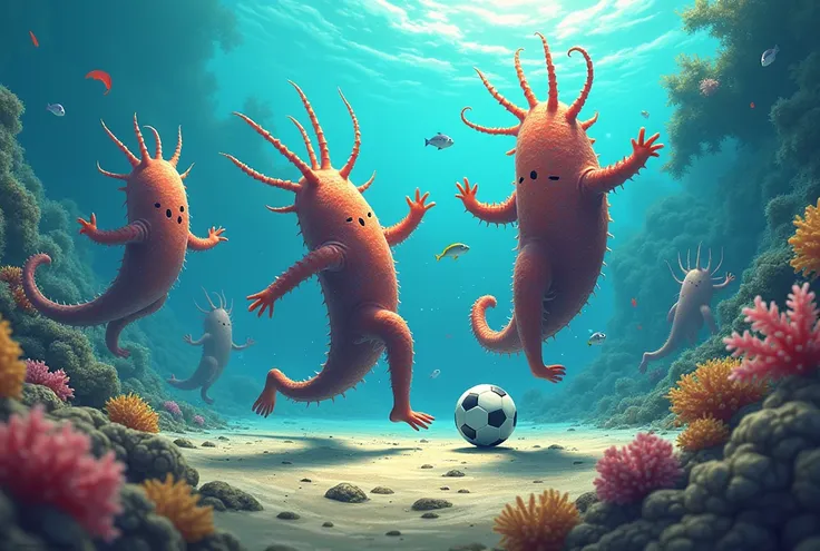 Sea cucumbers play soccer，Realistic style