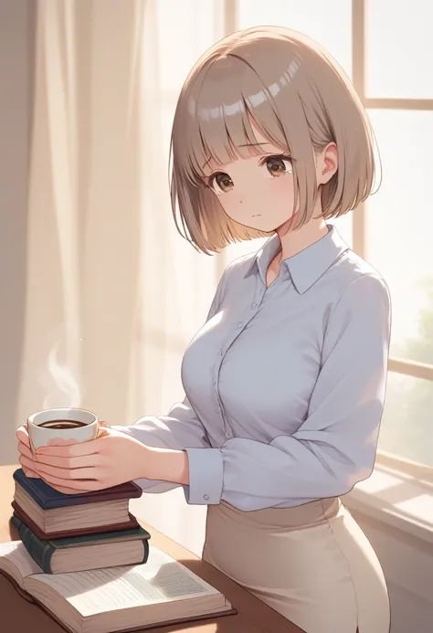 score_9,score_8_up,score_7_up,masterpiece,highest quality, source_anime, realistic, super detailed, extreme detailed, rating_safe, 
1girl, reading a book, 
BREAK girl, 22yo, short hair, bob cut, (blunt bangs), black hair, (tareme, detailed cute brown eyes)...