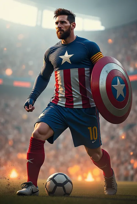 Messi as a captain America with all the Marvel character 