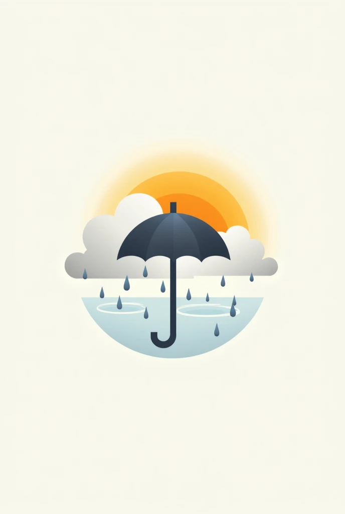 A logo design that is half sun and cloudy rain and at the middle is the unbrella 