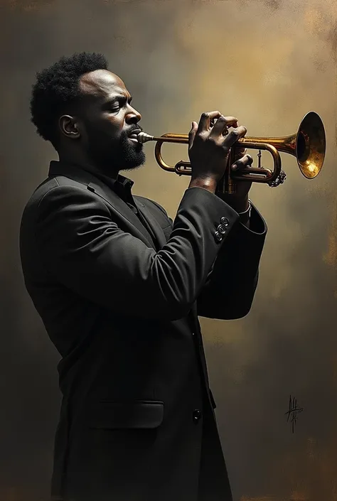 Black man blowing trumpet 