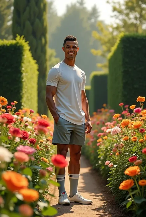 Ronaldo in a beautiful flower gurden