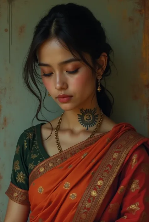 Women having a tatto on neck wearing saree 