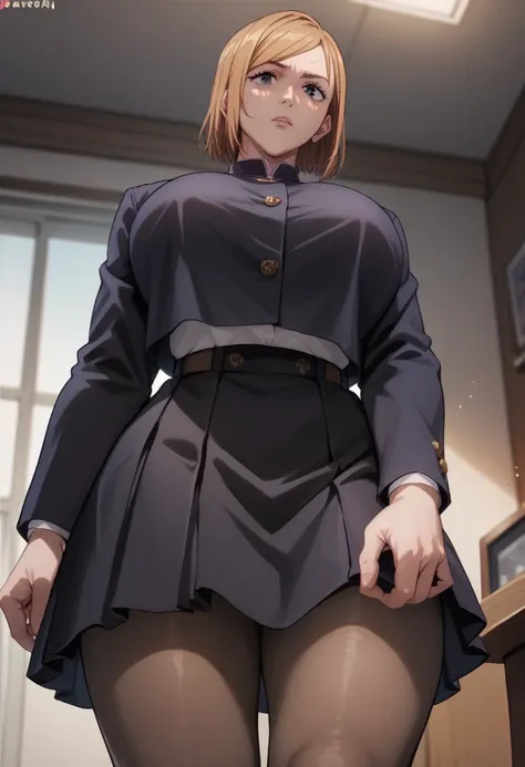 Huge breasts、Nobara Kugisaki
Uniform, Black jacket, Long sleeve, Black Skirt, pantyhose、
{Highest quality}, {so beautiful}, {Very detailed}, {Best illustrations},(View from below)