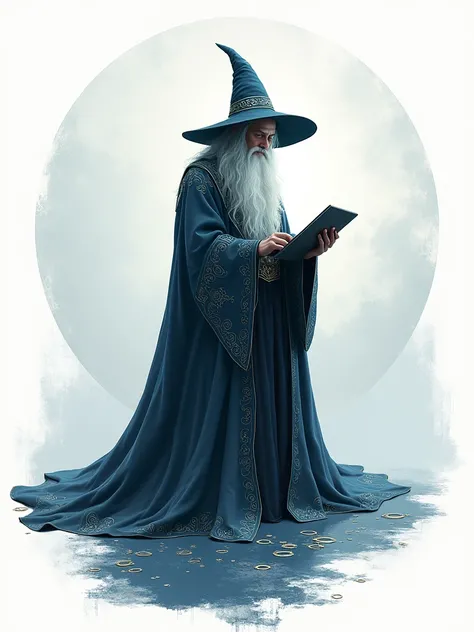 A wizard who is coding with white background and full rounded logo image