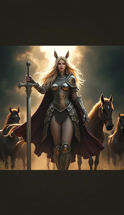 centaur, Beautiful and charming girl, armor, sword handle, fierce battlefield, Body