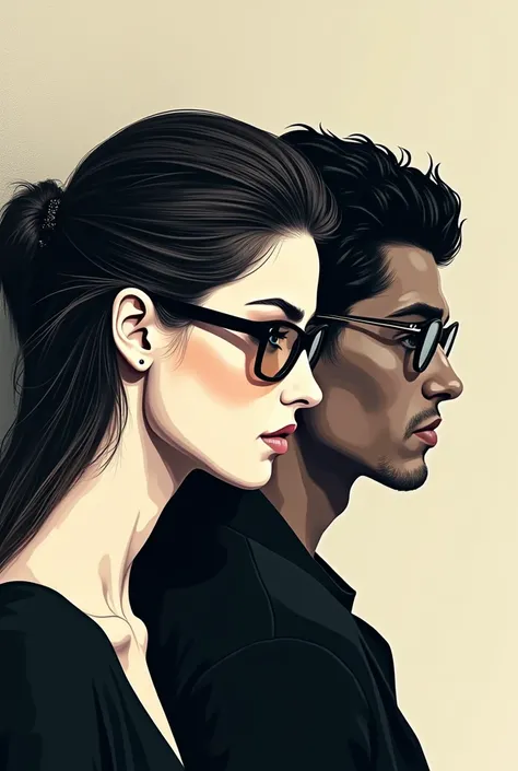 woman and man with glasses, woman looking left man looking right, they are looking at the opposite direction, full attitude, in duotone, vector image