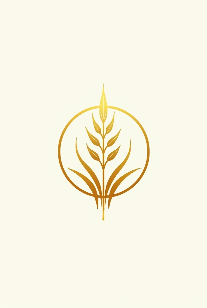 Round shape logo design inside include gold color rice plant and near microscope draw circle out side