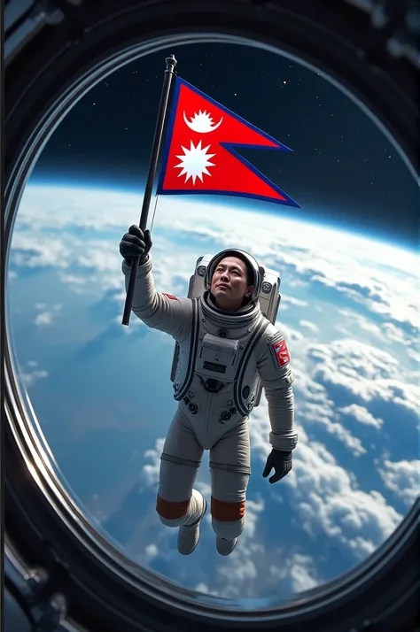 Elon musk holding nepali flag in space