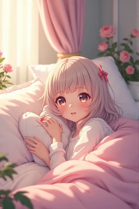 Cute Anime Girl Lying On Bed
