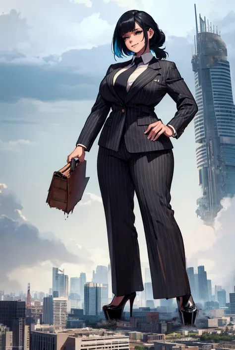 Christiana hendricks bbw woman beautiful curves a massive thighs ginger hair black lipstick wearing a perfect slim-fit light grey pinstripe trouser suit and blazer, crisp white shirt and large blade width windsor knot crimson tie, massive breasts. Platform...