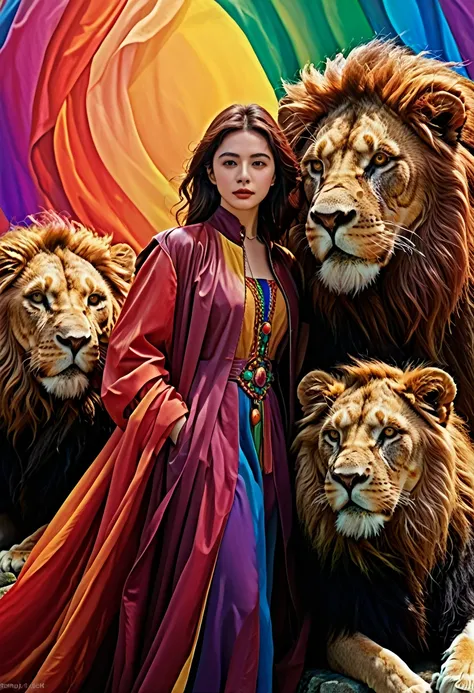 a medium quality digital artwork of a pride of (lions), nostalgia, Mistress Miaranda Rautt, Temper Temper, fantasy art, vibrant colors, mystical, character design, detailed background, magical theme, whimsical, enchanting, surrealistic, 4k