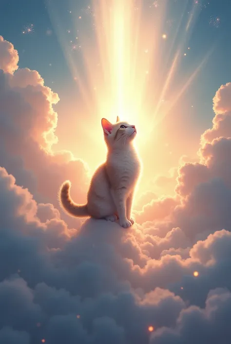 The cat’s ascent towards the sky symbolizes a peaceful afterlife and the concept of spiritual freedom. It represents the belief in a continued existence beyond physical death. The sky serves as a metaphor for the afterlife, representing a realm of peace an...