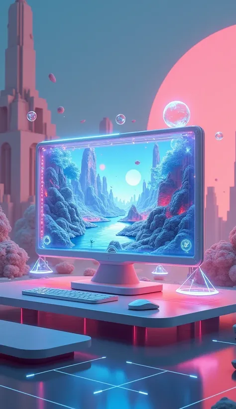 Computer for Virtual Reality (VR) Development
Style: Immersive surrealism with futuristic elements
Lighting: Soft, ambient light with ethereal glows
Background: A boundless virtual landscape with floating platforms, abstract structures, and vibrant colors
...