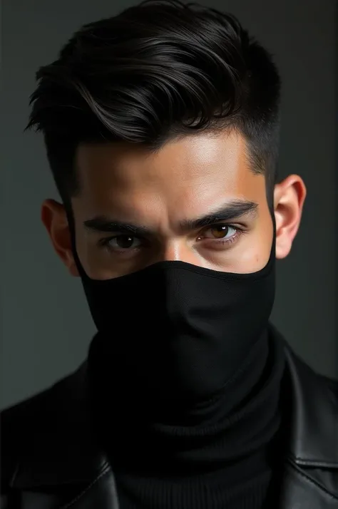 guy with fade haircut and black hair ,using black mask 