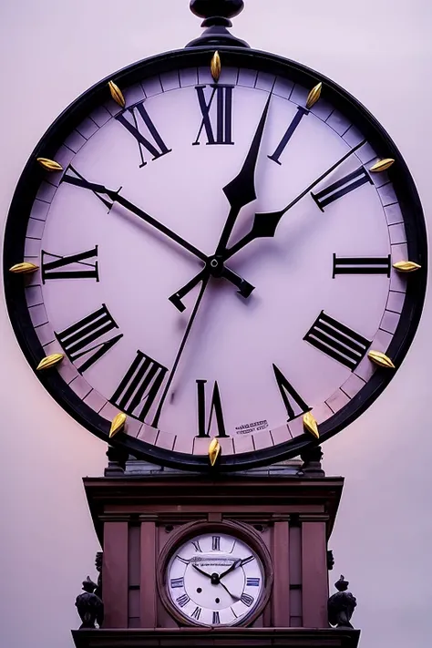 Punk style，Purple background，The big clock tower in the city