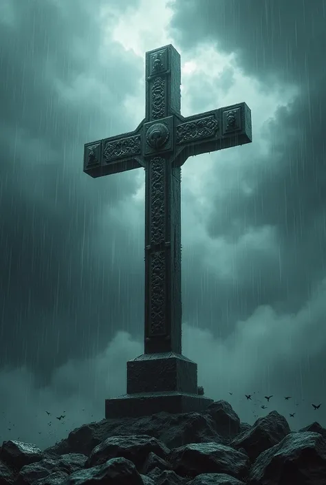 The Cross in the rainy storm 
