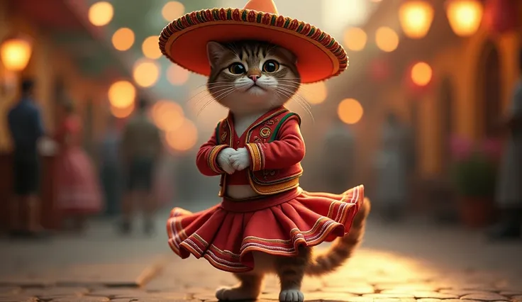 Chaton debout portant un costume de salsa mexicain