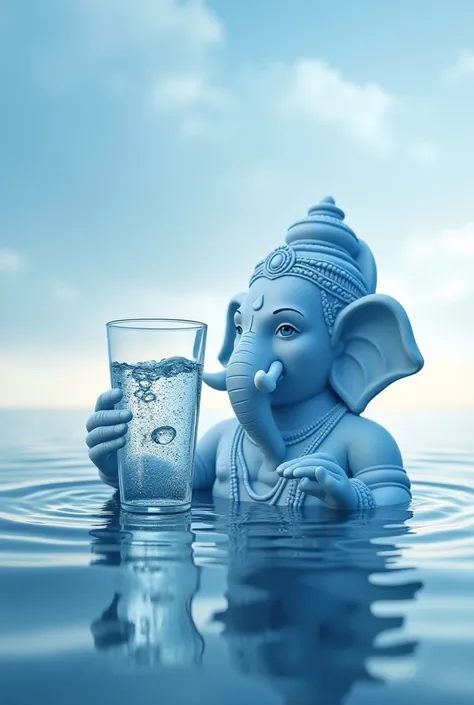 Vinayagar having a glass of water in the background of water purifier in the blue white sky background for advertisement