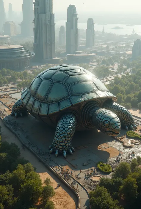 Imagine a city in tortoise shape, the infrastructure and its design made of advance technology