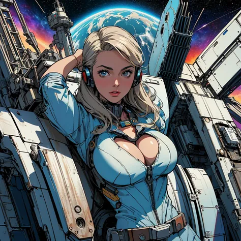 ((((masterpiece, highest quality)))),(((solo:1.2))),(((the perfect person))),(((super beautiful woman))),detailed perfect face,retro,vintage,classic,60s,70s,80s,old movie poster,abstract,(((spacethriller movie poster))),(((futuristic astronotes))),((white ...