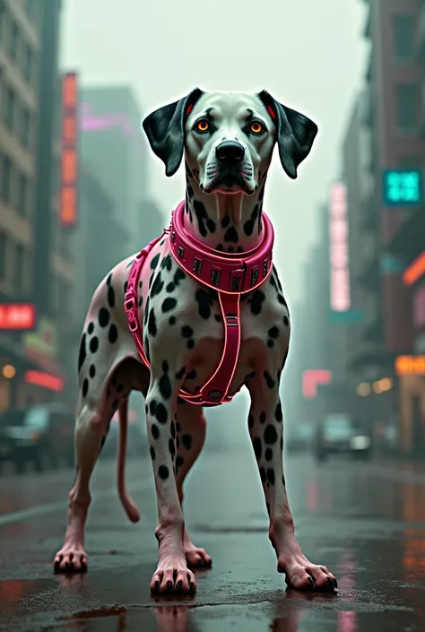 Make the Dalmatian dressed in neon night drill clothing