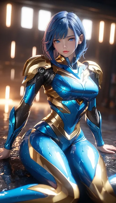 a completely naked anime girl with blue hair, beautiful detailed eyes, beautiful detailed lips, extremely detailed face and body, long eyelashes, lean muscular body, wide hips, perky breasts, sitting on the ground, fucking a guy, intricate details, hyper r...