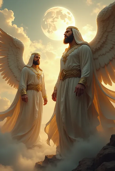 Image of 2 mighty angels in the form of men in the sky while looking at the earth according to Islam