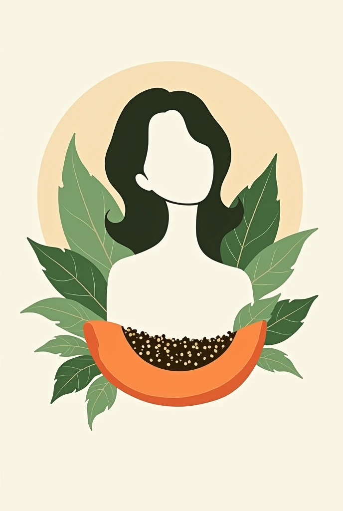 Business logo, Papaya soap, Papaya leaf, with milk ingredient, women figure no face, Papaya Fruit