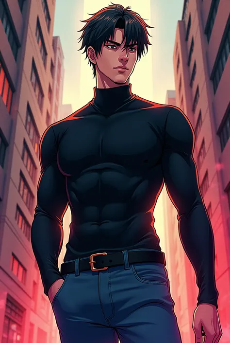 Male character in black turtleneck shirt with name Silvaₜₜₖ blue jeans in anime theme