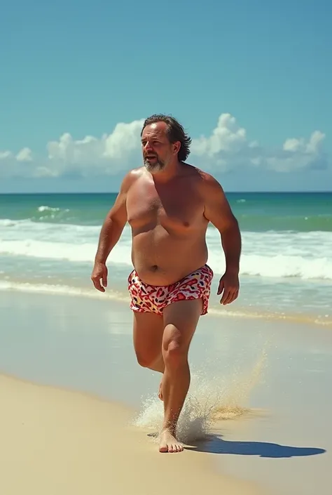 Une image de Gérard Depardieu qui court sur la plage en bikini