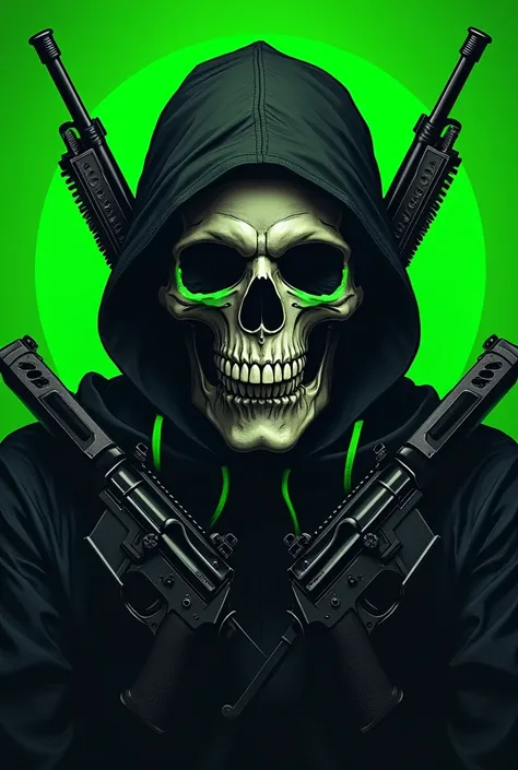 Gang logo (skull)(gasoline green)(rifles)(black mask with green strip)(only skull)