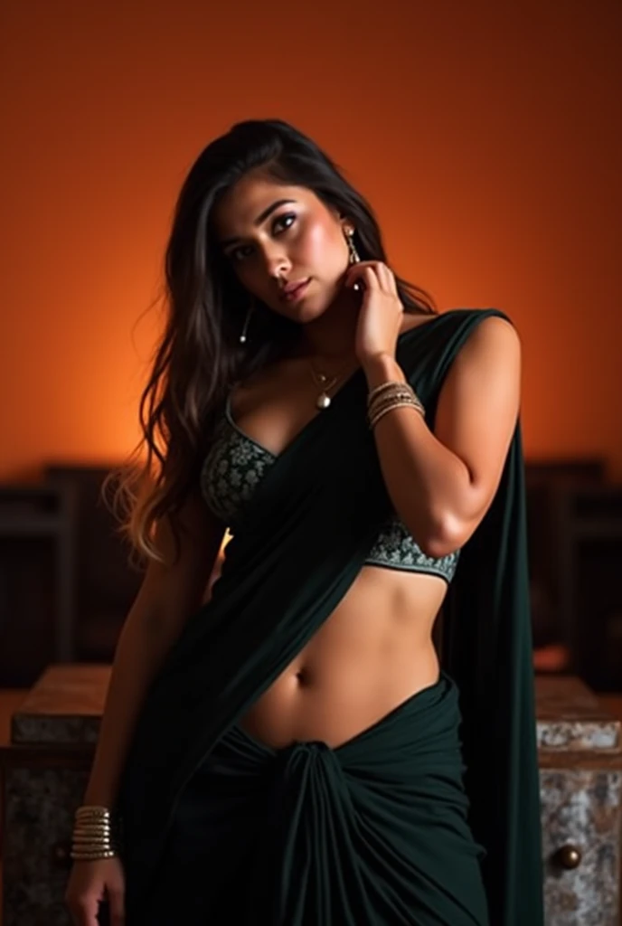 A begger beautiful girl, wearing saree, in india, with big breast big breast ultra shining body realistic Beautiful hot girl 