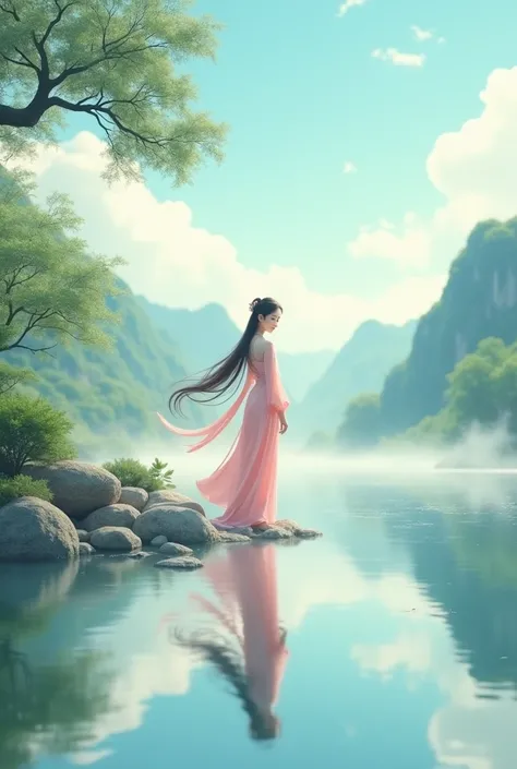 Pink girl by the water，Chinese solar terms，White Dew