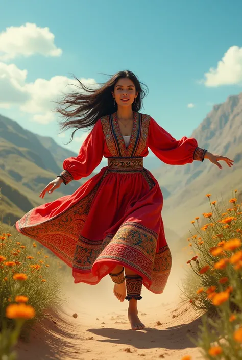 a beautiful afghani woman dressing afghani playing chase 