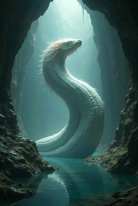 (Masterpiece), (High Quality)4k, a cinematic image of a giant olm a cave dwelling salamander