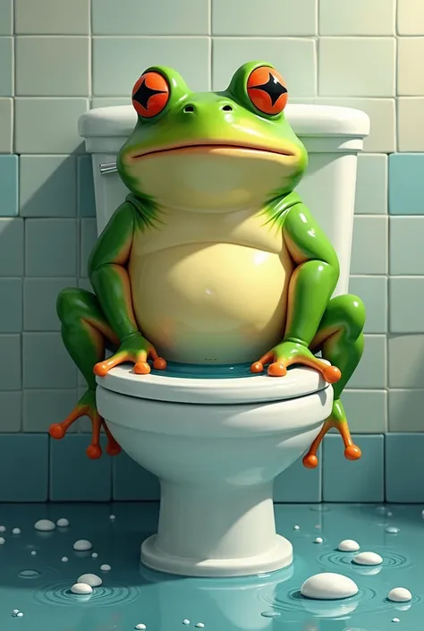 Frog shitting in the toilet and reflecting