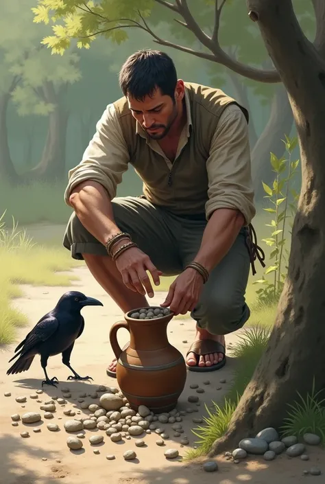 He picked up small pebbles lying around and threw them into the pitcher. Crow