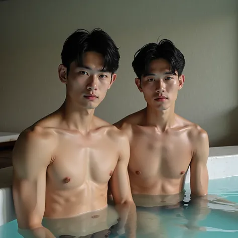  Two young handsome men in Japanese onsen, 18-20 years old two men, like, Attractive men, naked, National Science Foundation, muscular, defamation, Showing his strong, (smooth的身体), blush, Looking at the screen, Sexy prince eyes, pectoralis minor, barefoot,...