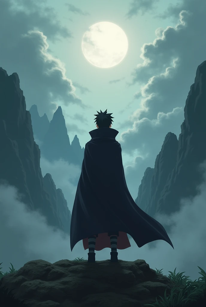 Obito looking at the landscape in Akatsuki clothes 