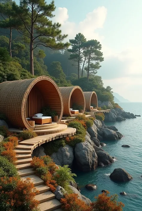 Imagine escaping to a place where so many little wicker huts stand on the edge of the forest, facing the sea—where nature and architecture come together in perfect harmony. These stunning huts are crafted from interwoven reeds, wood, wicker, and bamboo, cr...